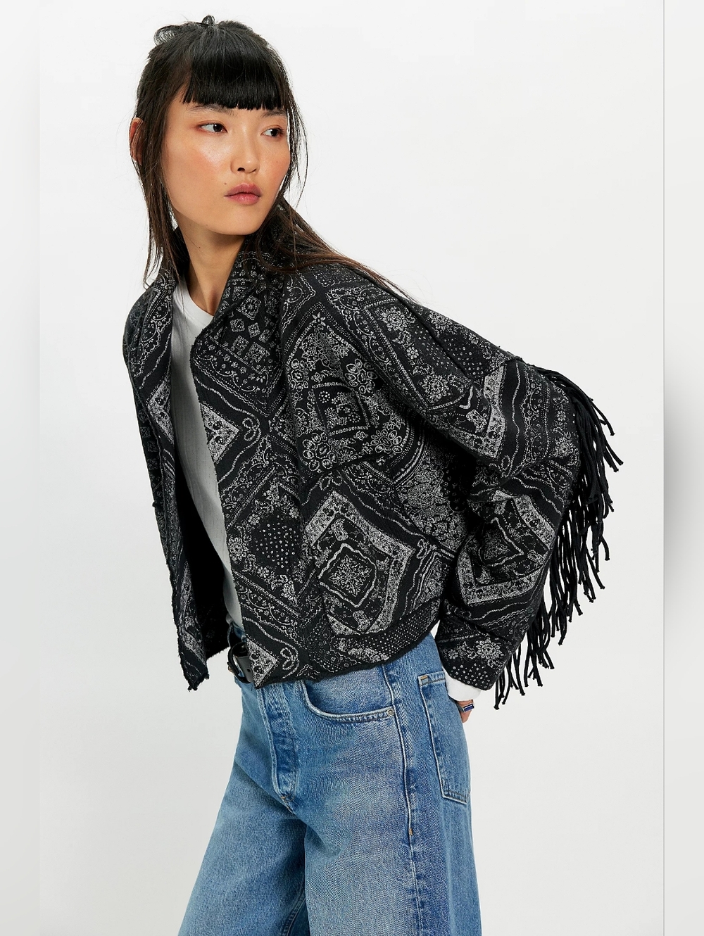 NWT Free People Ragabond Wyatt Bandana Fringe Cardi